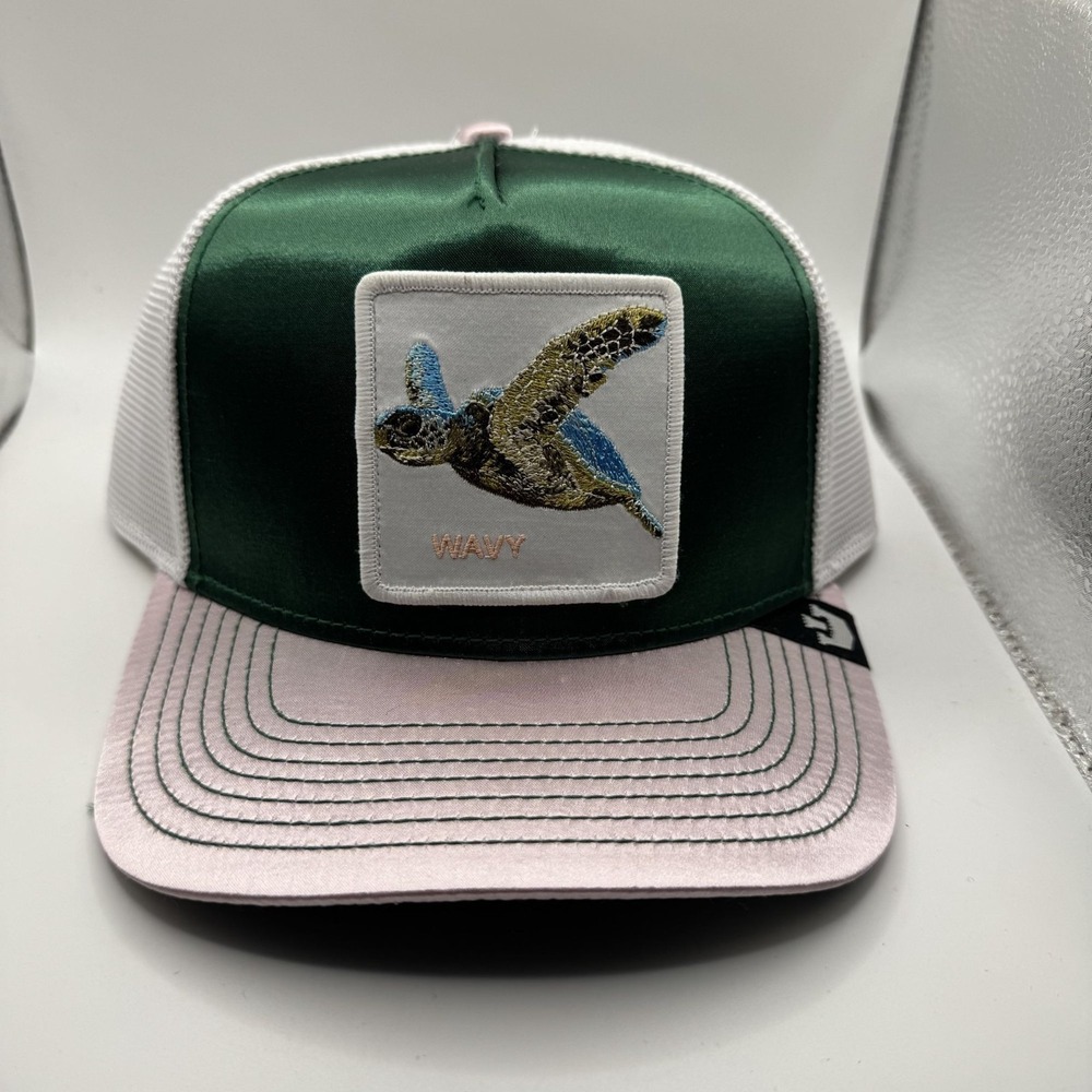 Wavy Turtle Patch Green & Pink Trucker Hat Snapback Goorin Bros The Farm